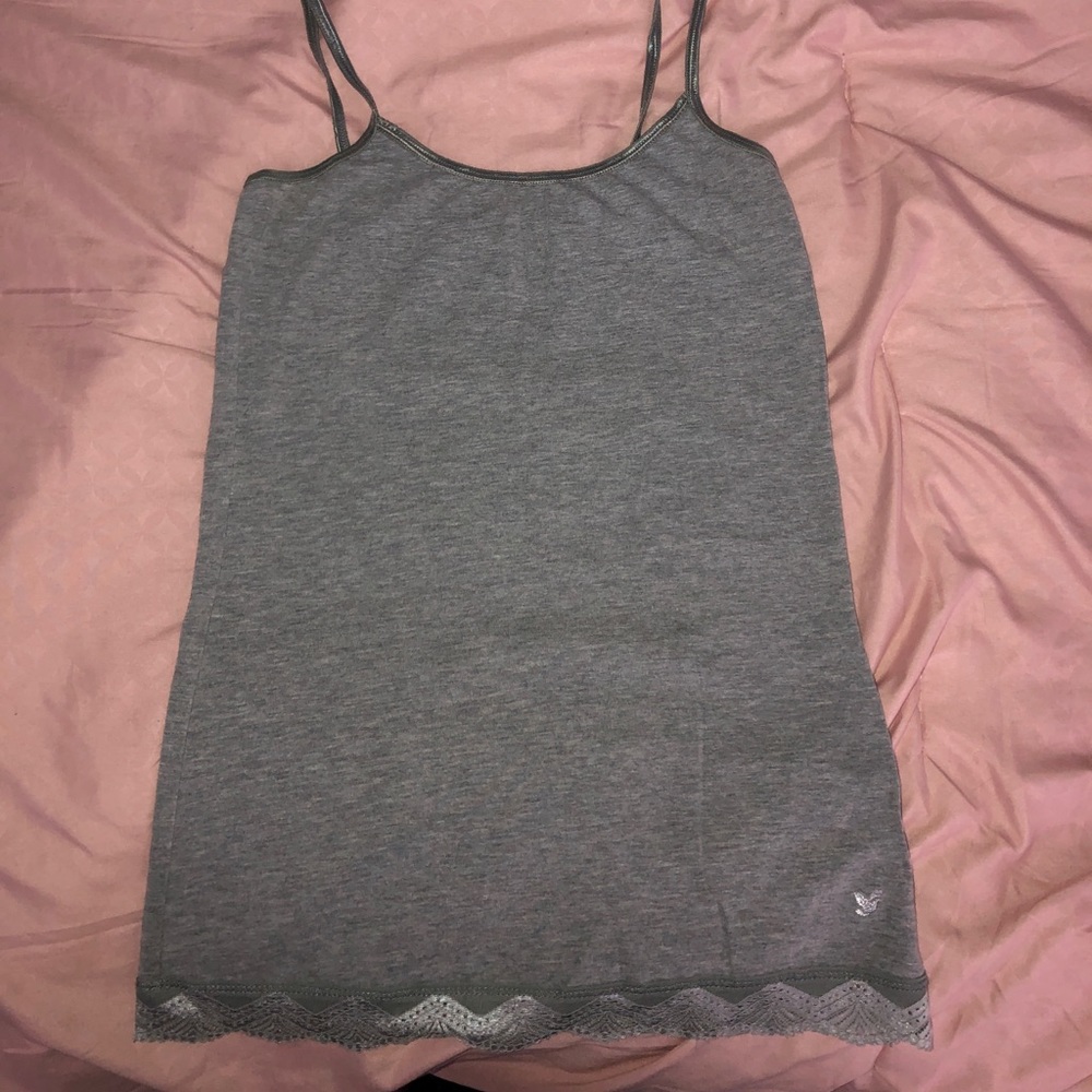 Gray Cami Tank with Lace Bottom!